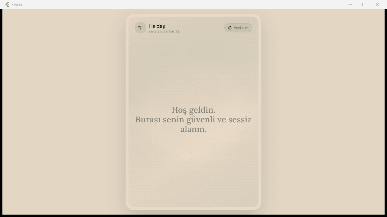 Haldas welcome screen shown inside the working Windows preview